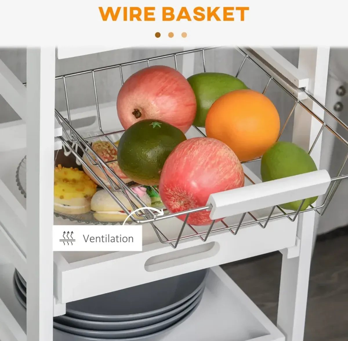 White Culinary Aid: Mobile Kitchen Trolley with Drawer and Shelves