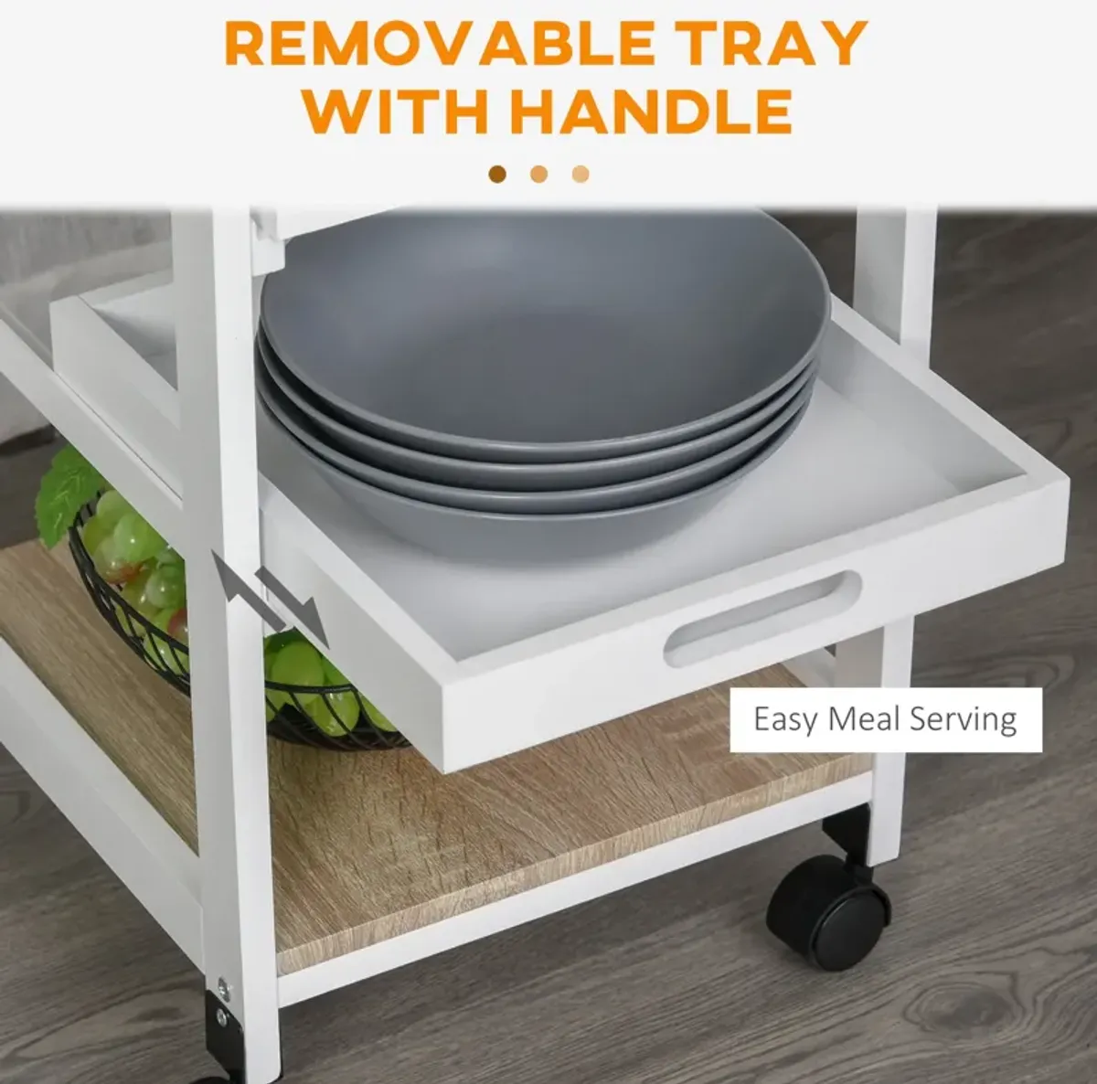 White Culinary Aid: Mobile Kitchen Trolley with Drawer and Shelves