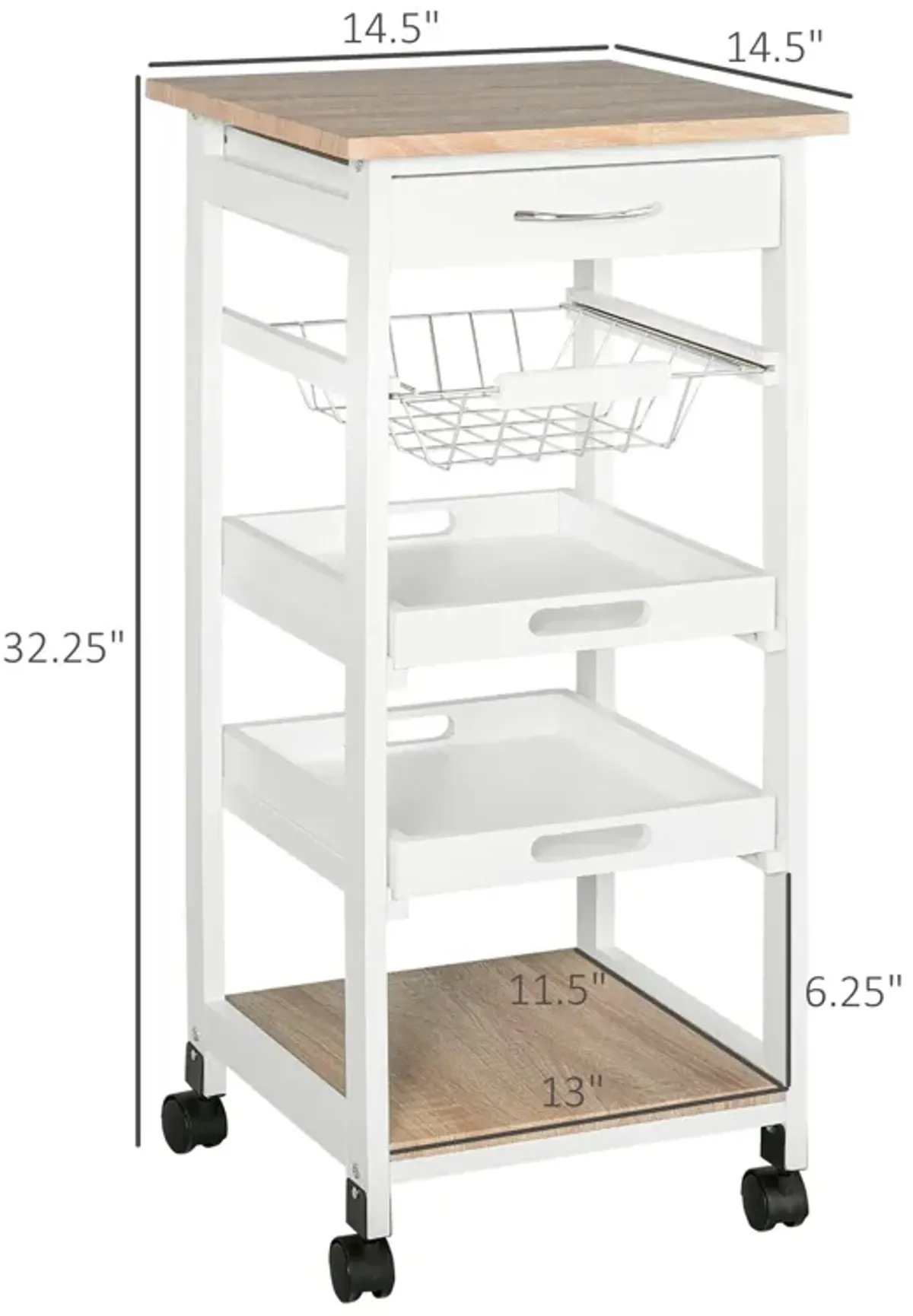 White Culinary Aid: Mobile Kitchen Trolley with Drawer and Shelves