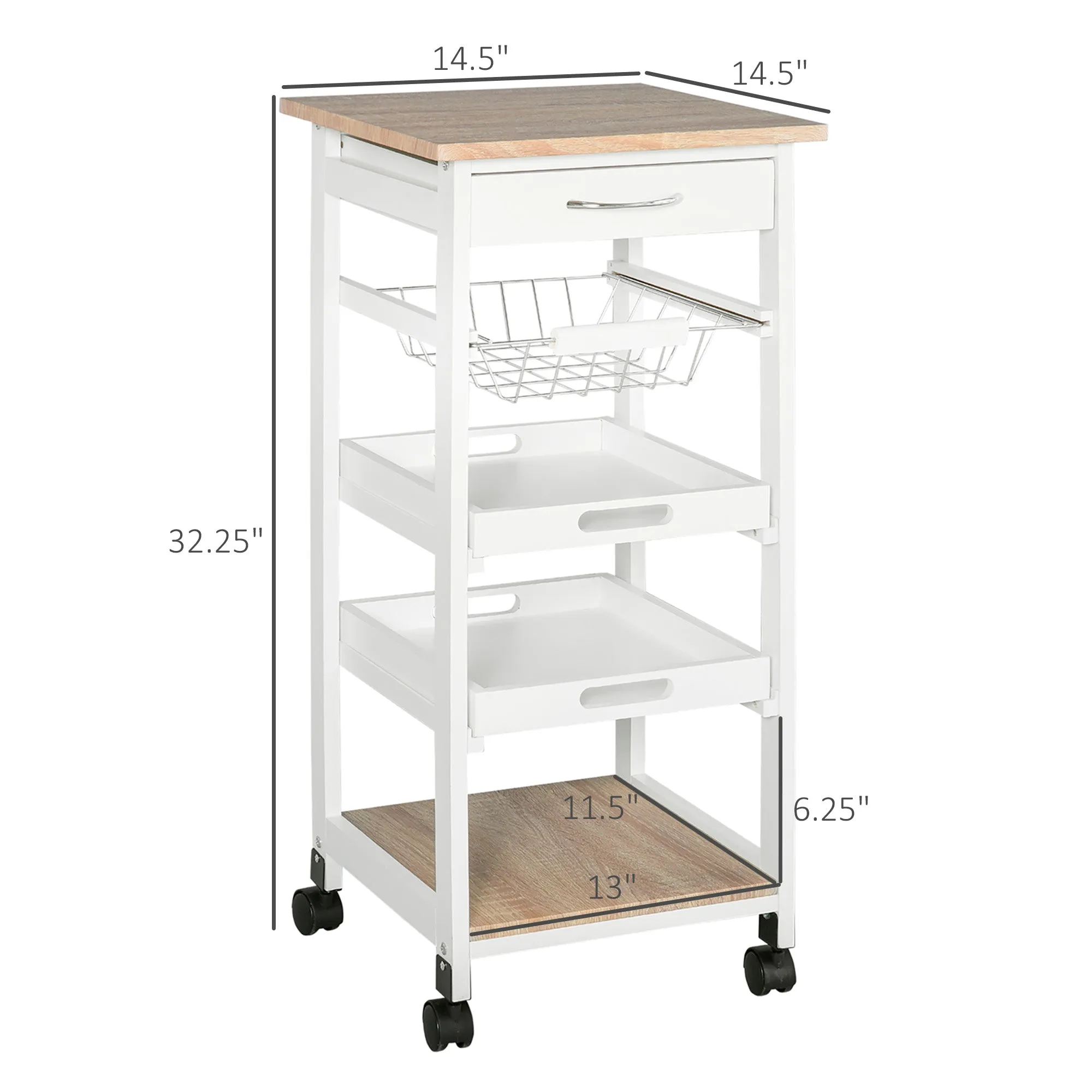 White Culinary Aid: Mobile Kitchen Trolley with Drawer and Shelves