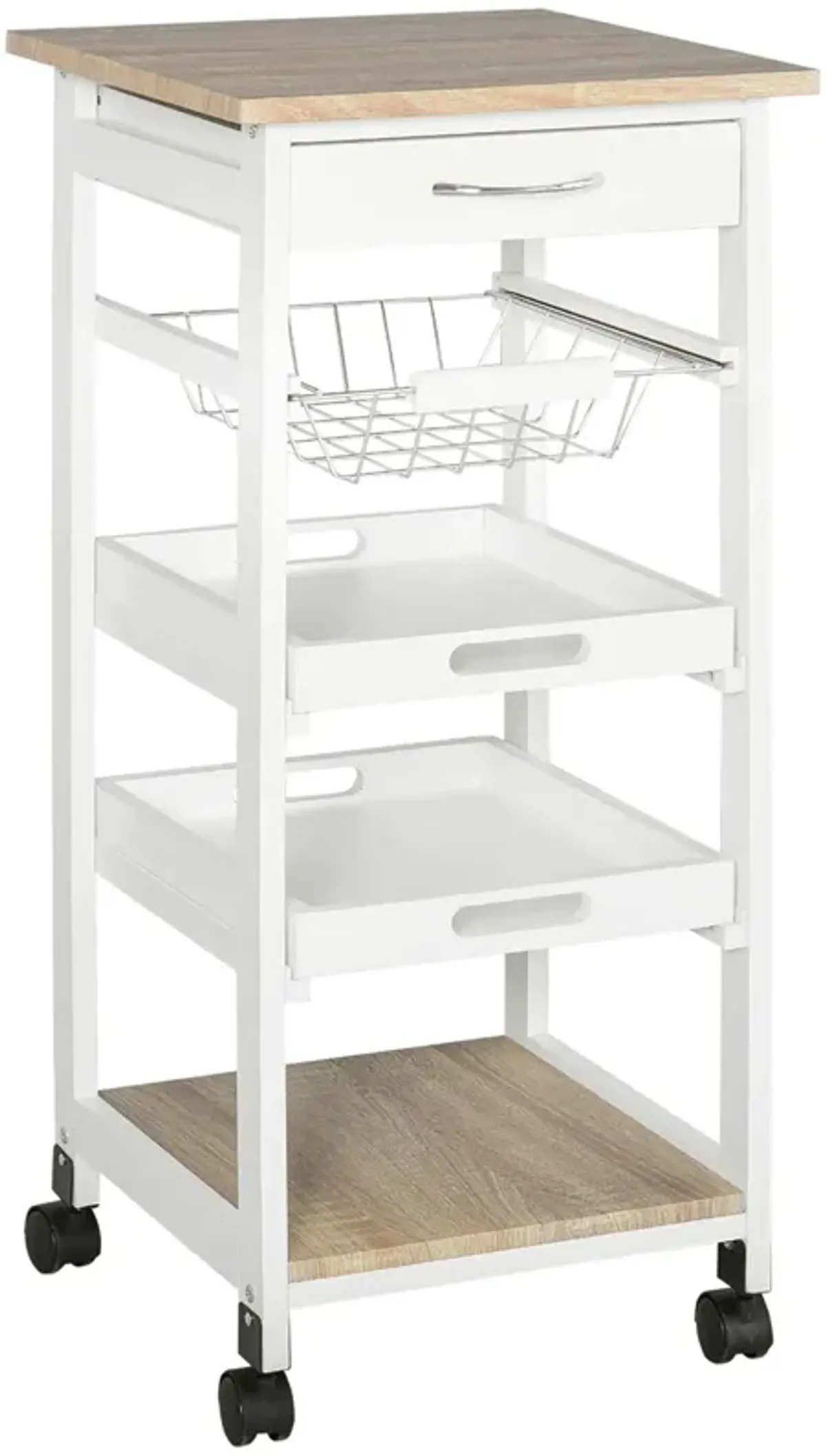 White Culinary Aid: Mobile Kitchen Trolley with Drawer and Shelves