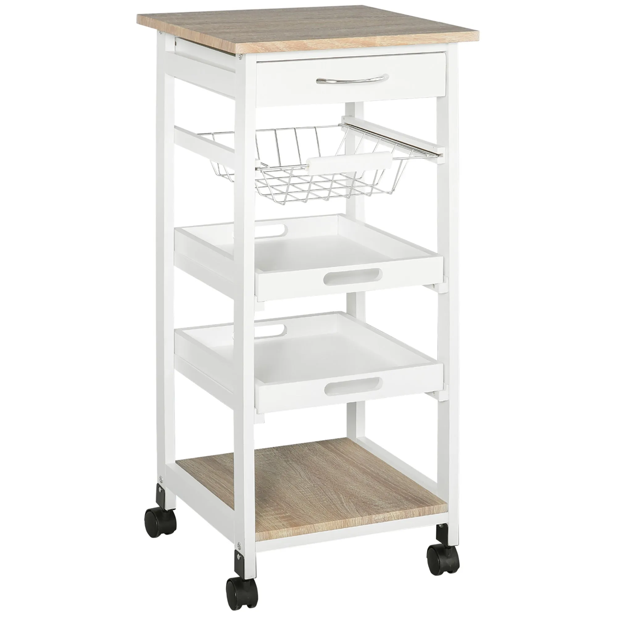 White Culinary Aid: Mobile Kitchen Trolley with Drawer and Shelves