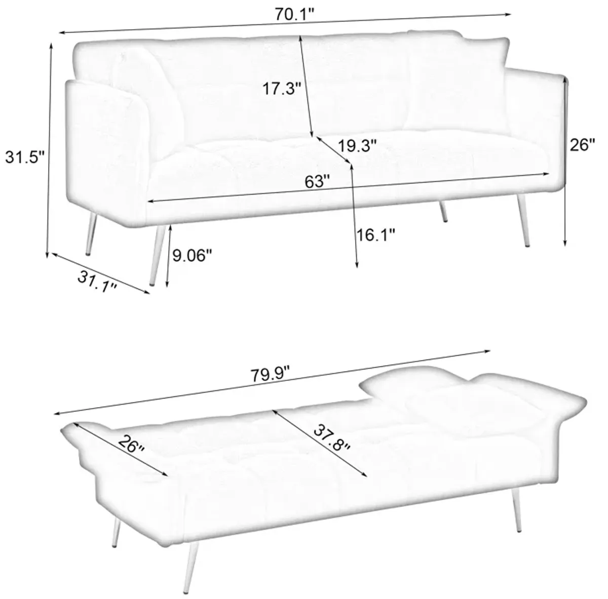 Merax Convertible Sleeper Sofa Bed Futon Loveseat