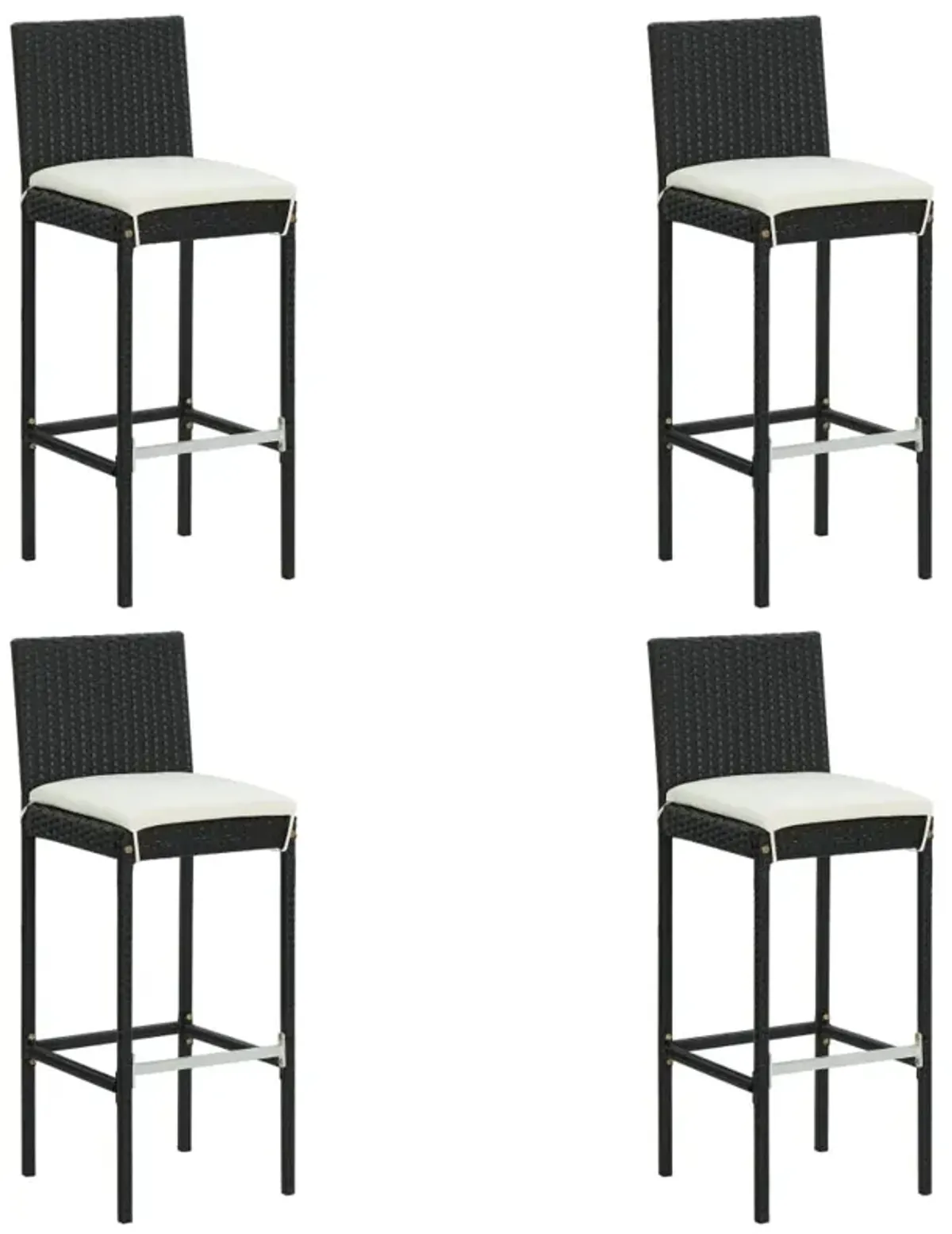 vidaXL Garden Bar Stools with Cushions 4 pcs Black Poly Rattan