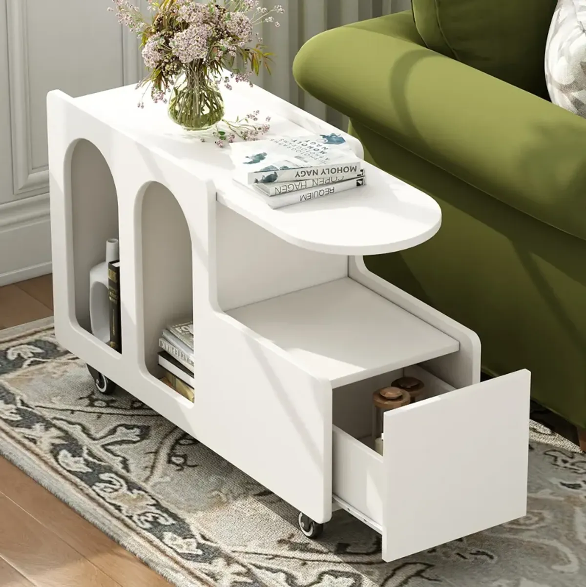 Merax Mobile End Table with Lockable Wheels