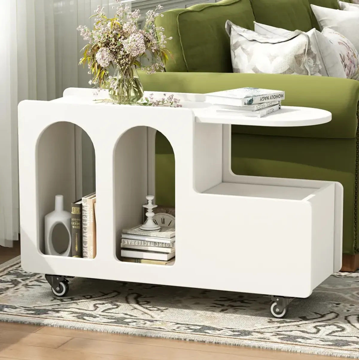 Merax Mobile End Table with Lockable Wheels