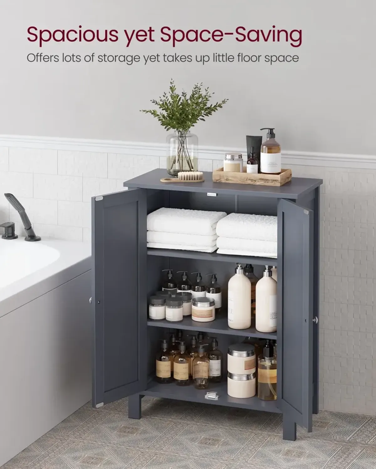 Bathroom Floor Storage Cabinet with Double Door Adjustable Shelf