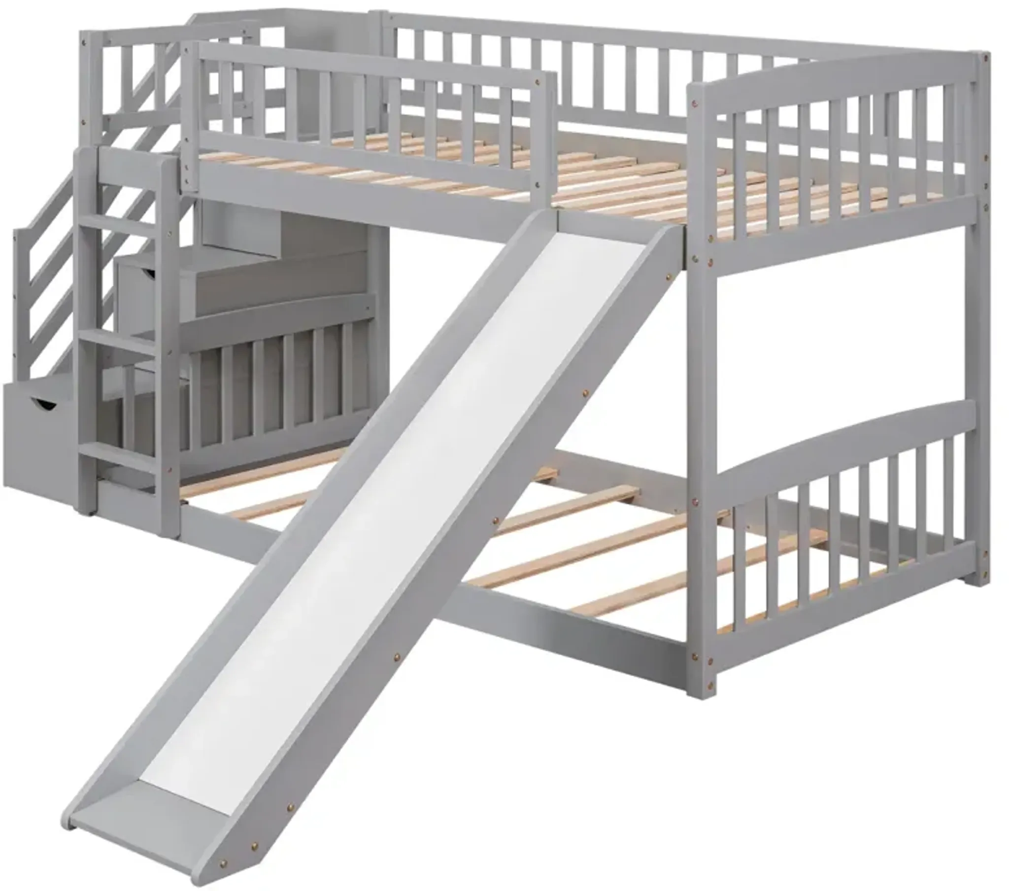 Stairway Twin Over Twin Bunk Bed With Two Drawers And Slide Gray Mathis ...