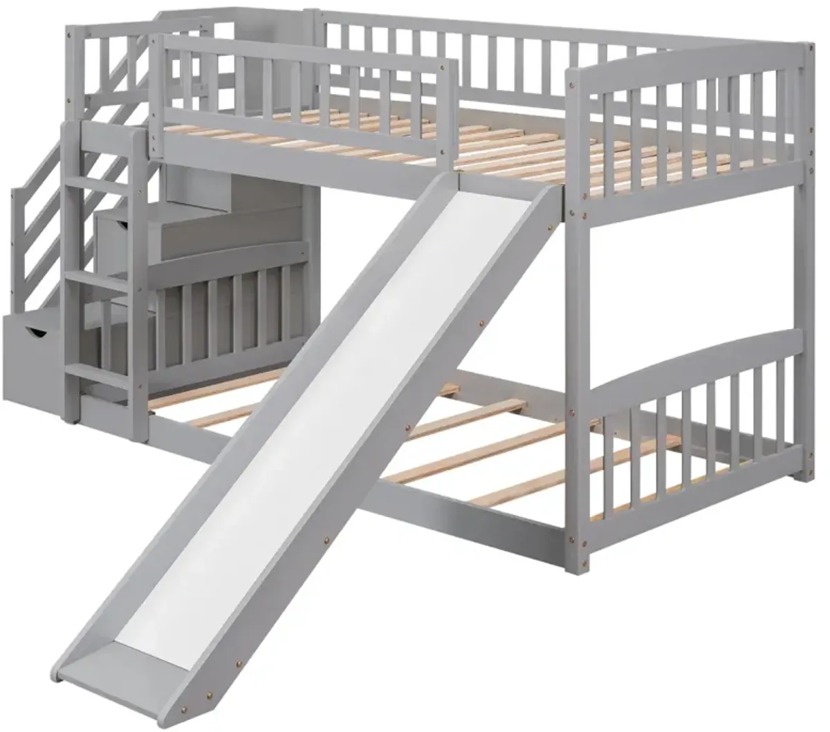 Stairway Twin Over Twin Bunk Bed With Two Drawers And Slide