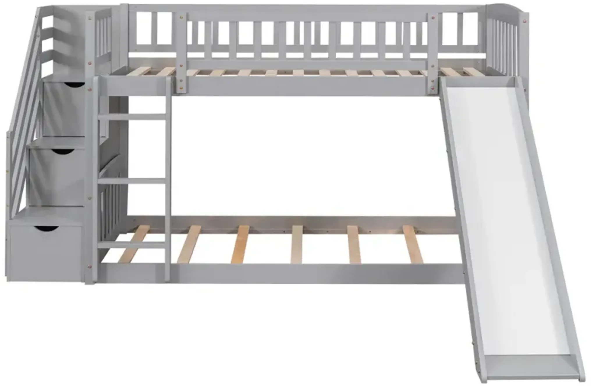 Stairway Twin Over Twin Bunk Bed With Two Drawers And Slide Gray Mathis ...