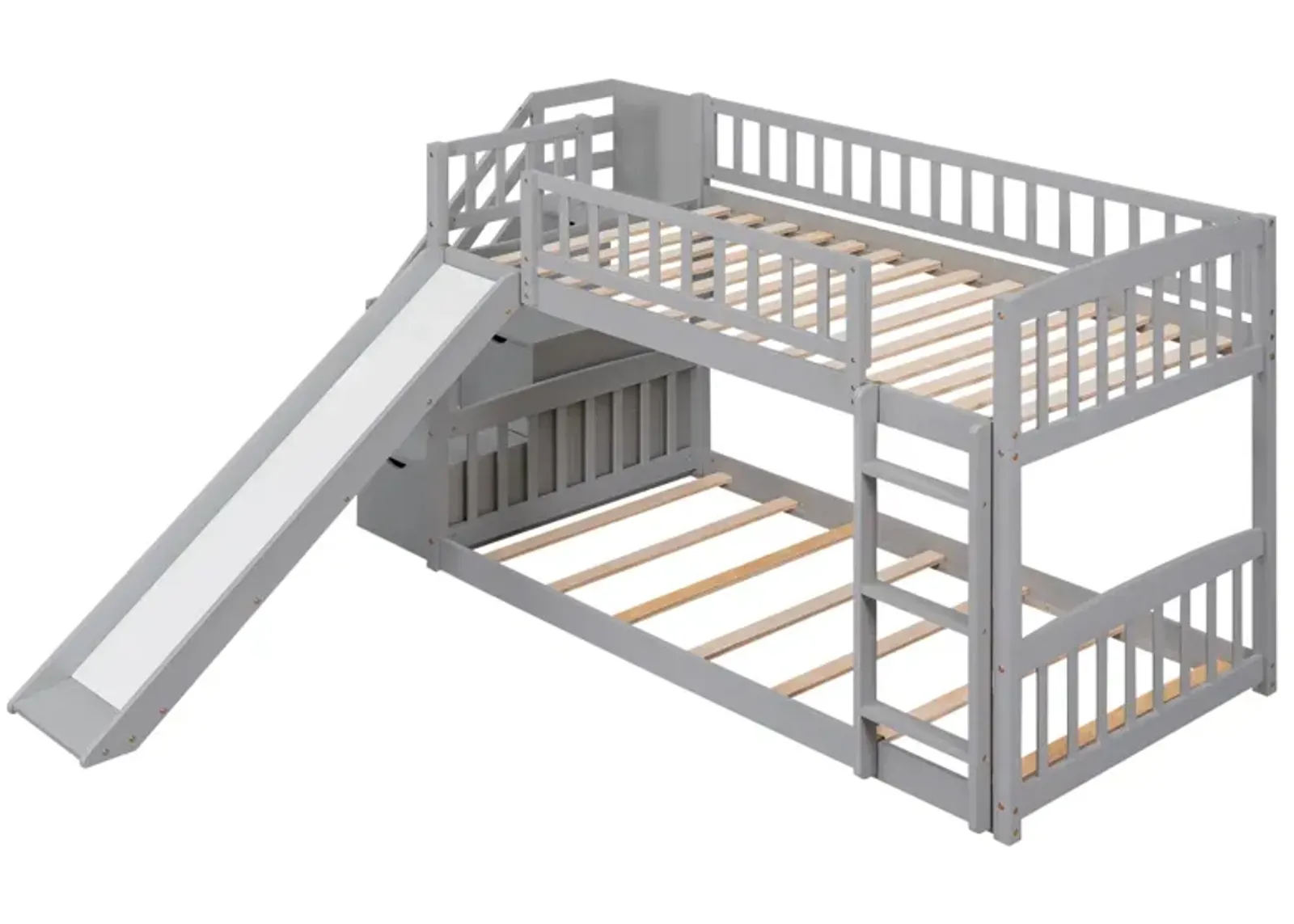 Stairway Twin Over Twin Bunk Bed With Two Drawers And Slide