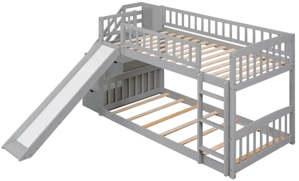 Stairway Twin Over Twin Bunk Bed With Two Drawers And Slide