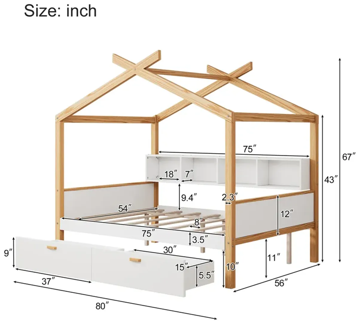 Merax House Bed Frame with 2 Storage Drawers
