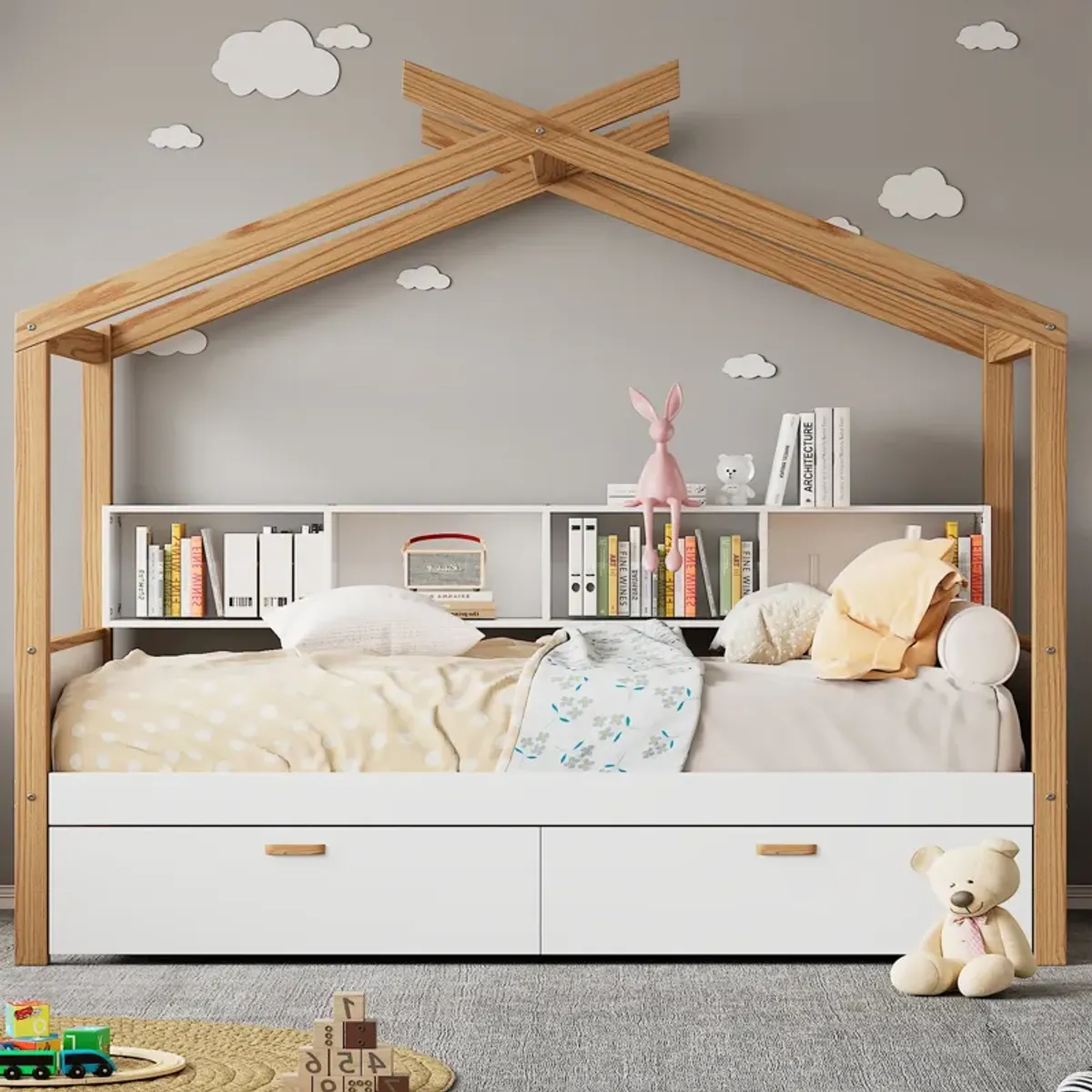 Merax House Bed Frame with 2 Storage Drawers