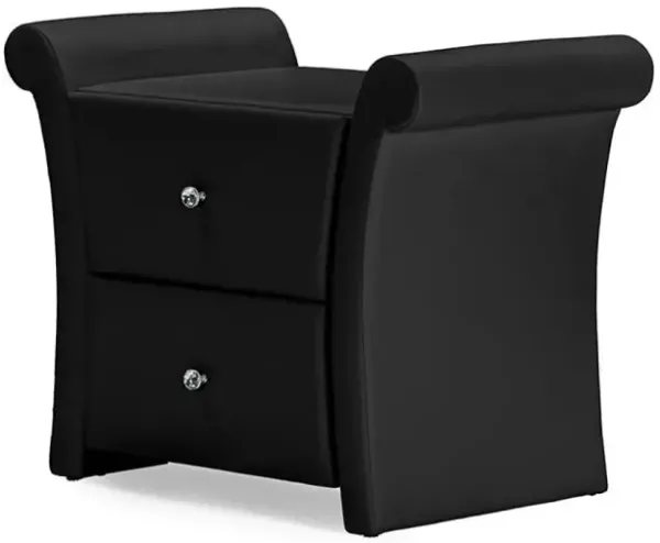 Victoria Matte Black PU Leather 2 Storage Drawers Nightstand Bedside Table