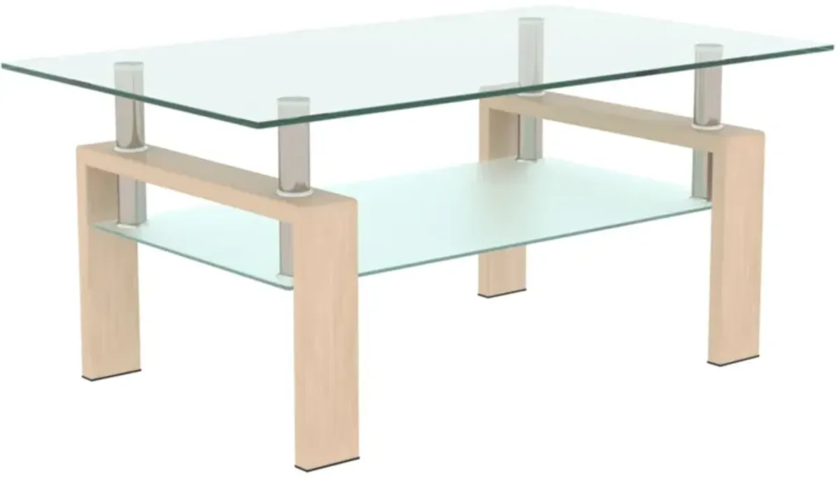 Rectangle Glass Coffee Table - Modern Side Center Table for Living Room