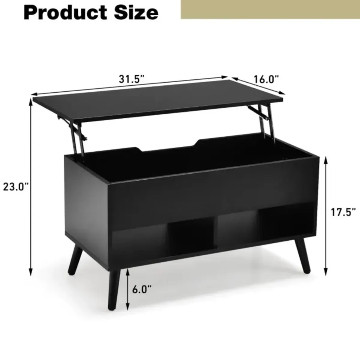 Hivvago 31.5 Inch Lift-Top Coffee Table with Hidden Storage and 2 Open Shelves