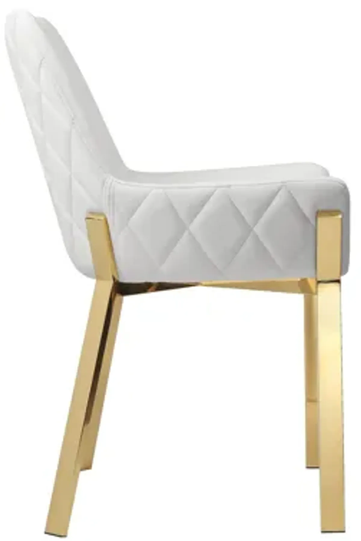 Fuma 23 Inch Dining Accent Chair Set of 2, Tufted, White Faux Leather, Gold - Benzara