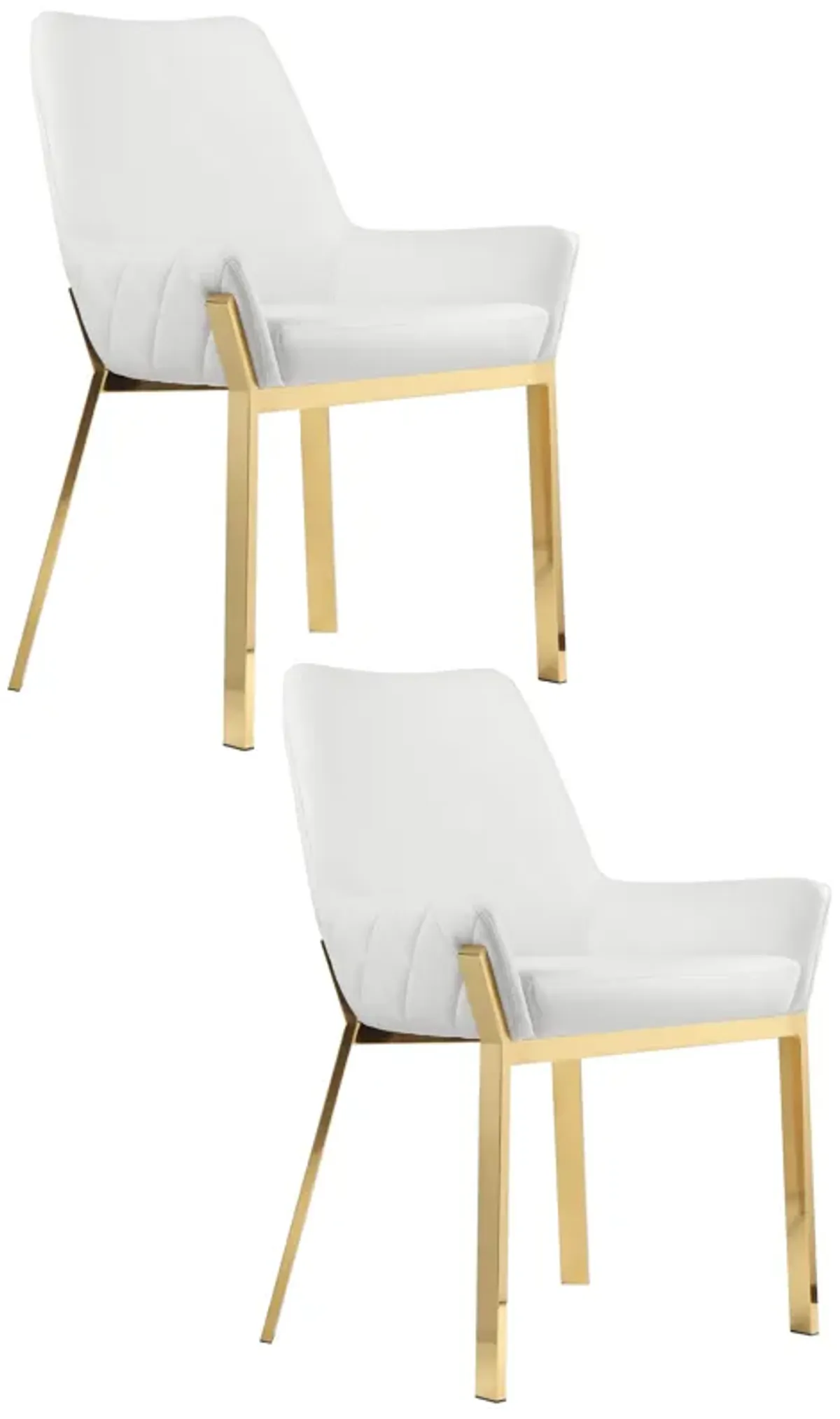 Fuma 23 Inch Dining Accent Chair Set of 2, Tufted, White Faux Leather, Gold - Benzara