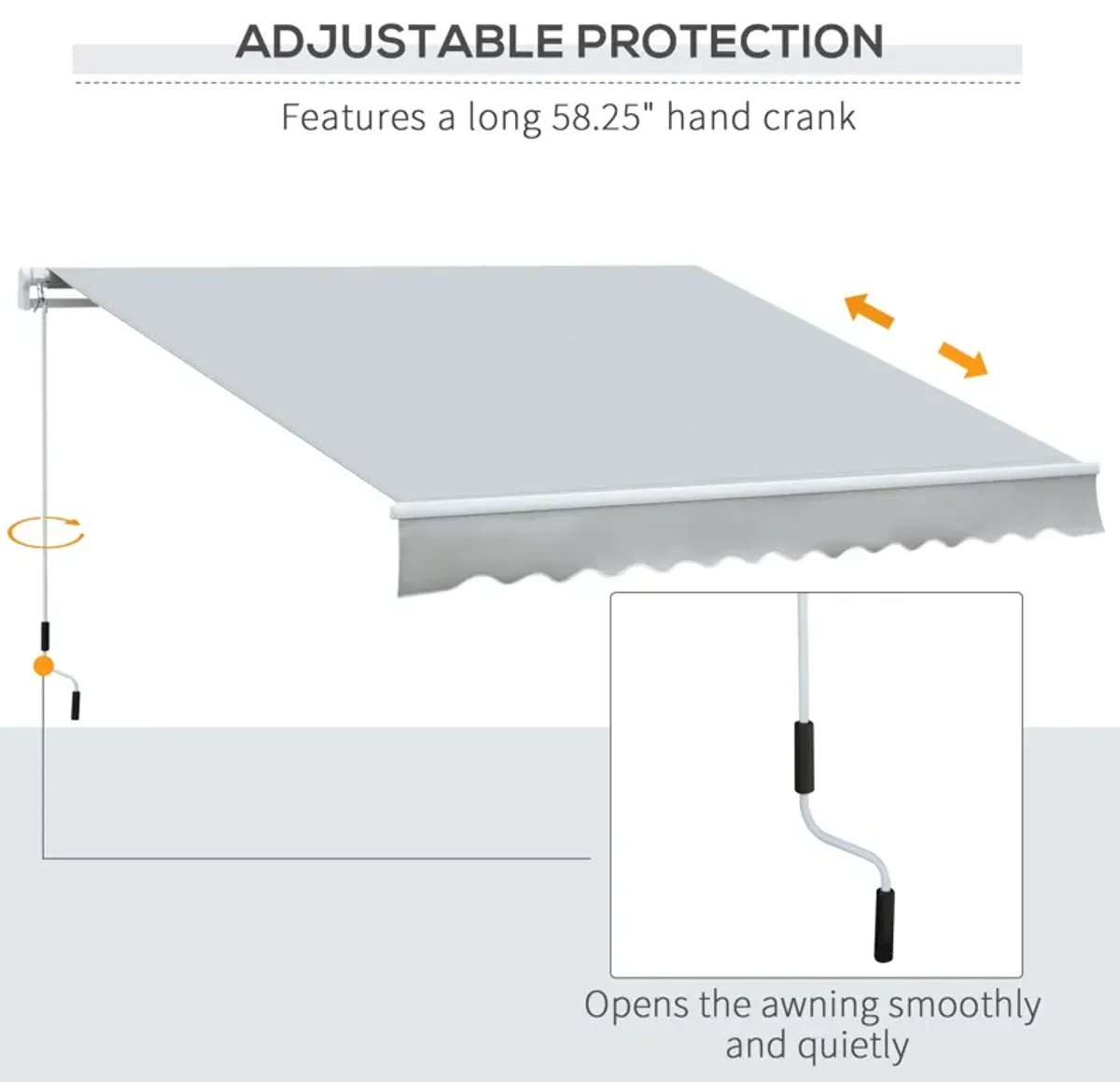 Light Gray Patio Cover: 12'x8' Manual Retractable UV-Resistant Awning