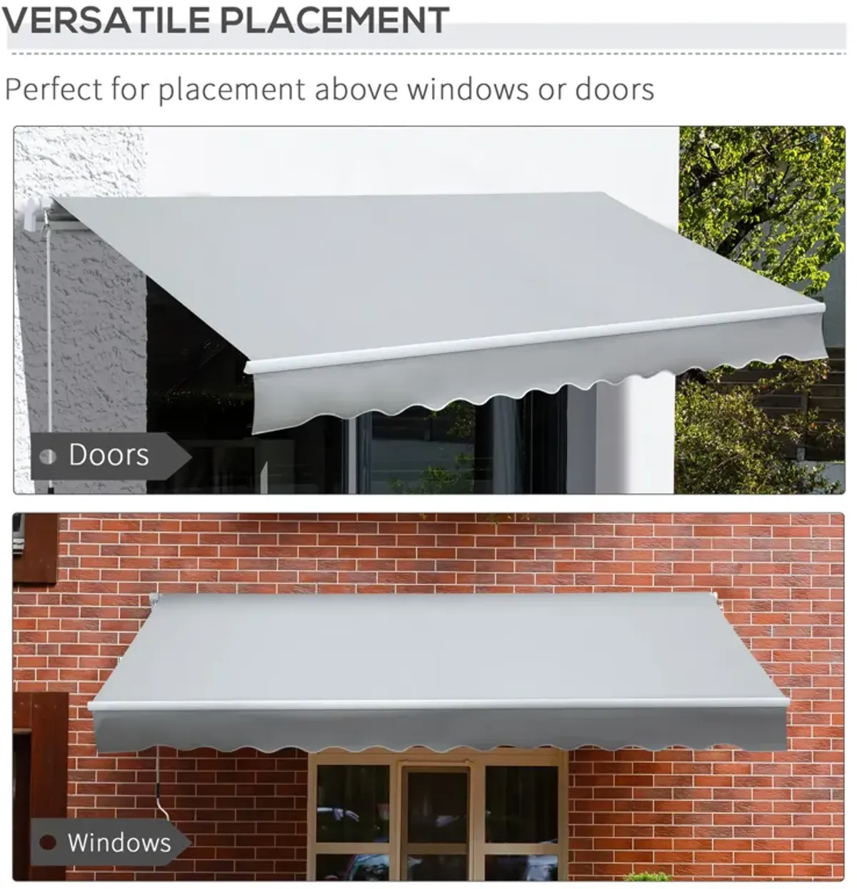 Light Gray Patio Cover: 12'x8' Manual Retractable UV-Resistant Awning