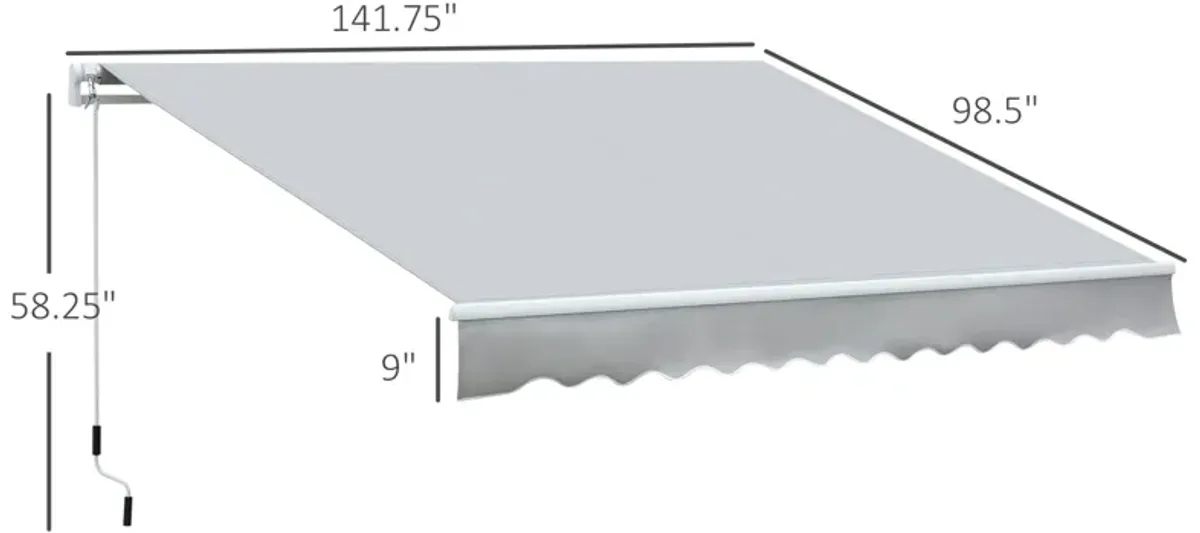 Light Gray Patio Cover: 12'x8' Manual Retractable UV-Resistant Awning