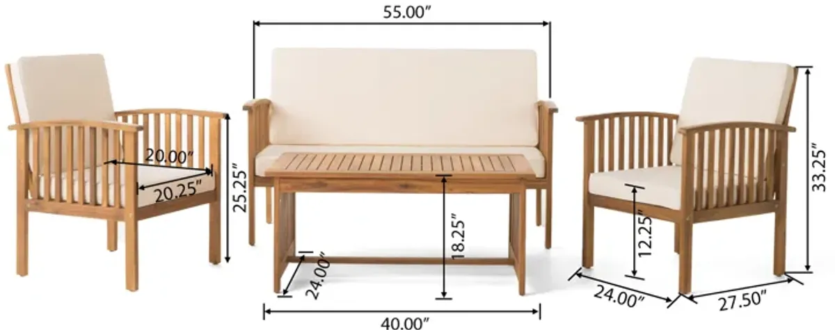 Merax Acacia Wood Sofa Table Set Outdoor Patio Chat Set