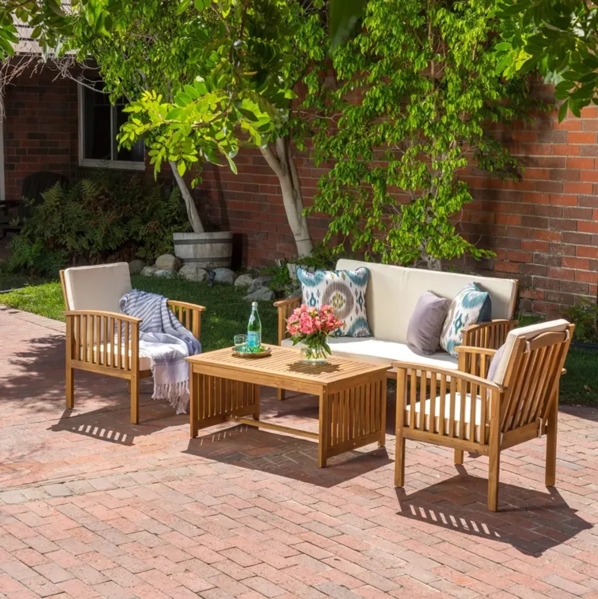 Merax Acacia Wood Sofa Table Set Outdoor Patio Chat Set