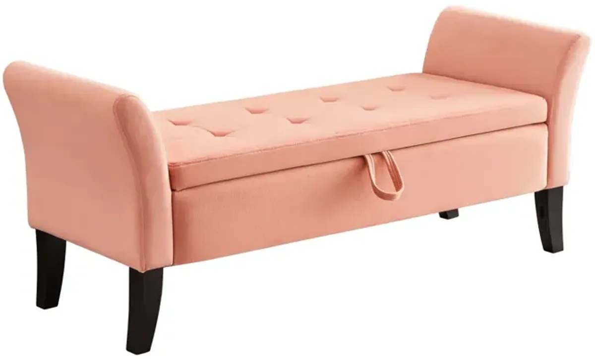 51.5" Bed Bench With Storage Pink Velvet