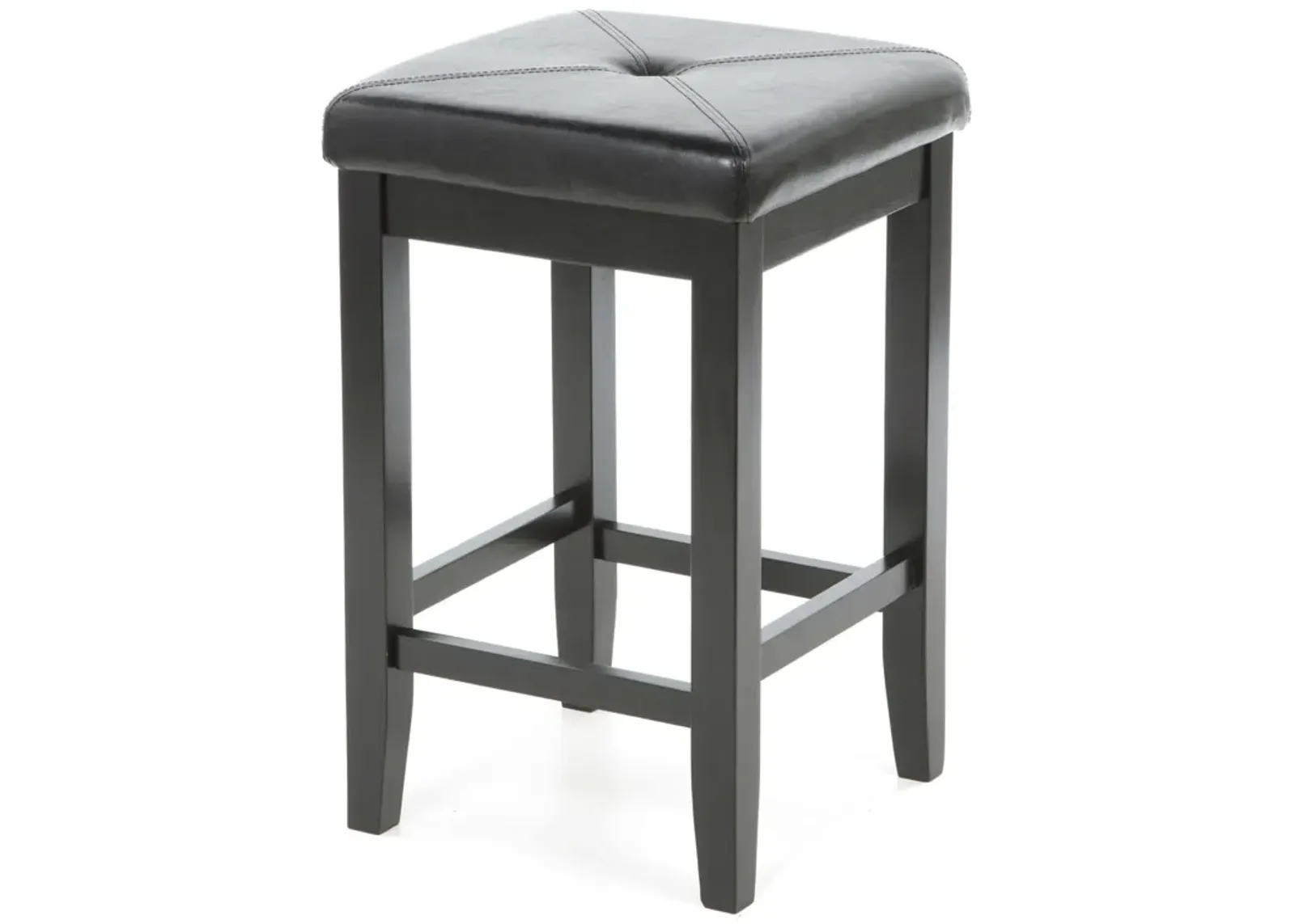 Hivvago Set of 2 - Black Bar Stools 24-inch High w/ Cushion Faux Leather Seat