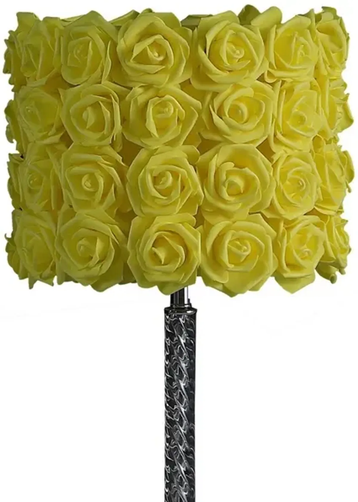 Bloom Roses Drum Shade Table Lamp with Twisted Acrylic Base, Yellow - Benzara