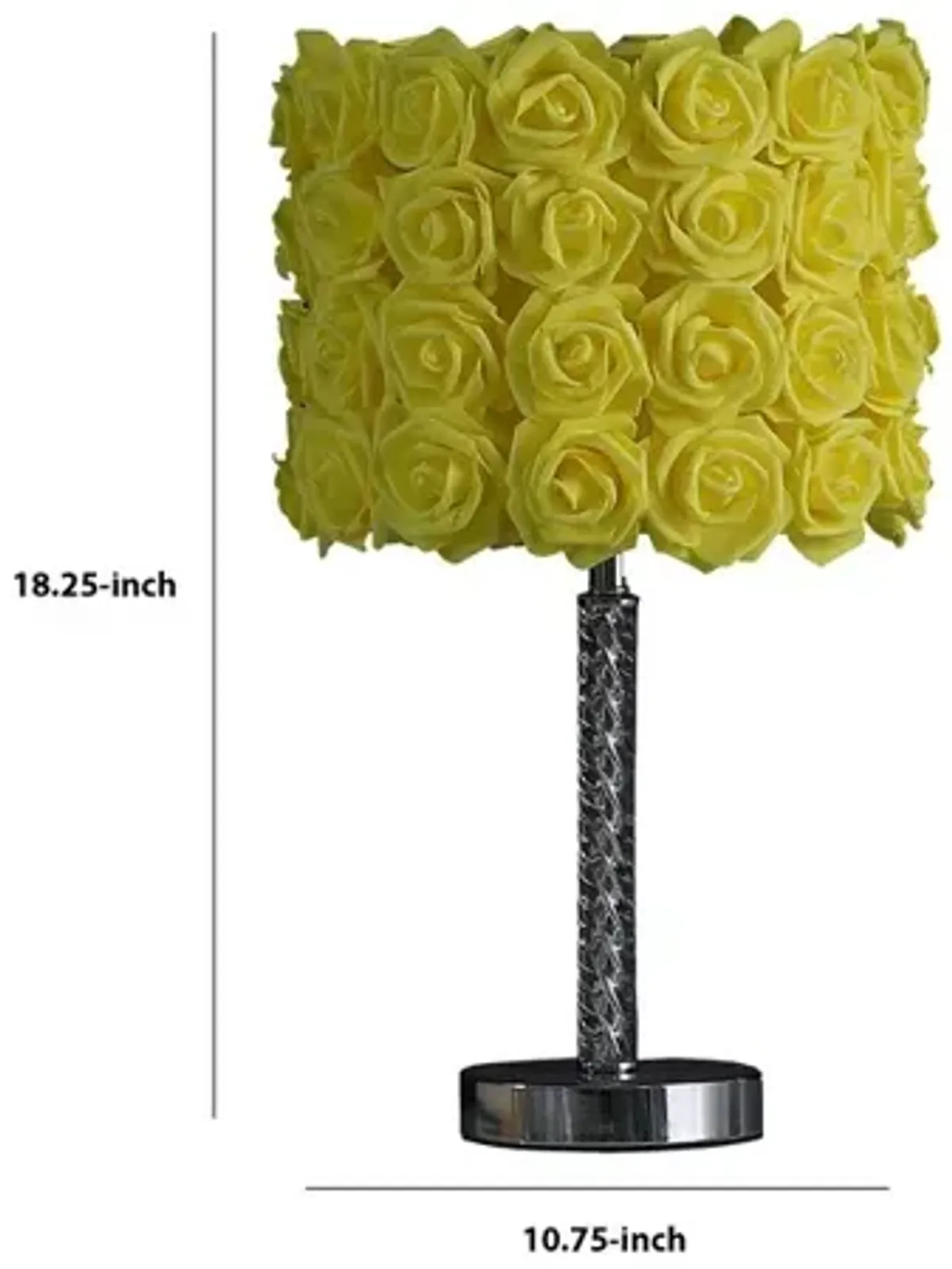 Bloom Roses Drum Shade Table Lamp with Twisted Acrylic Base, Yellow - Benzara