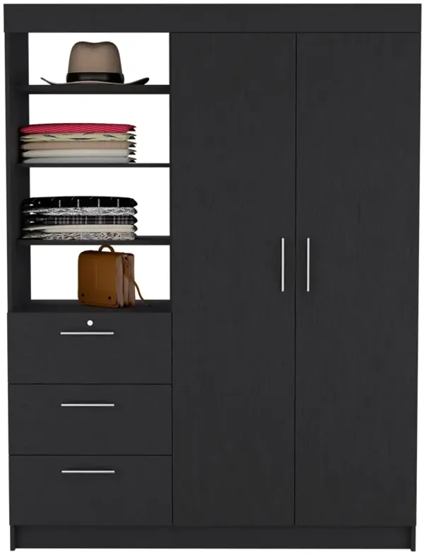 DEPOT E-SHOP Laurel 3-Tier Shelf and Drawers Armoire with Metal Handles, Black