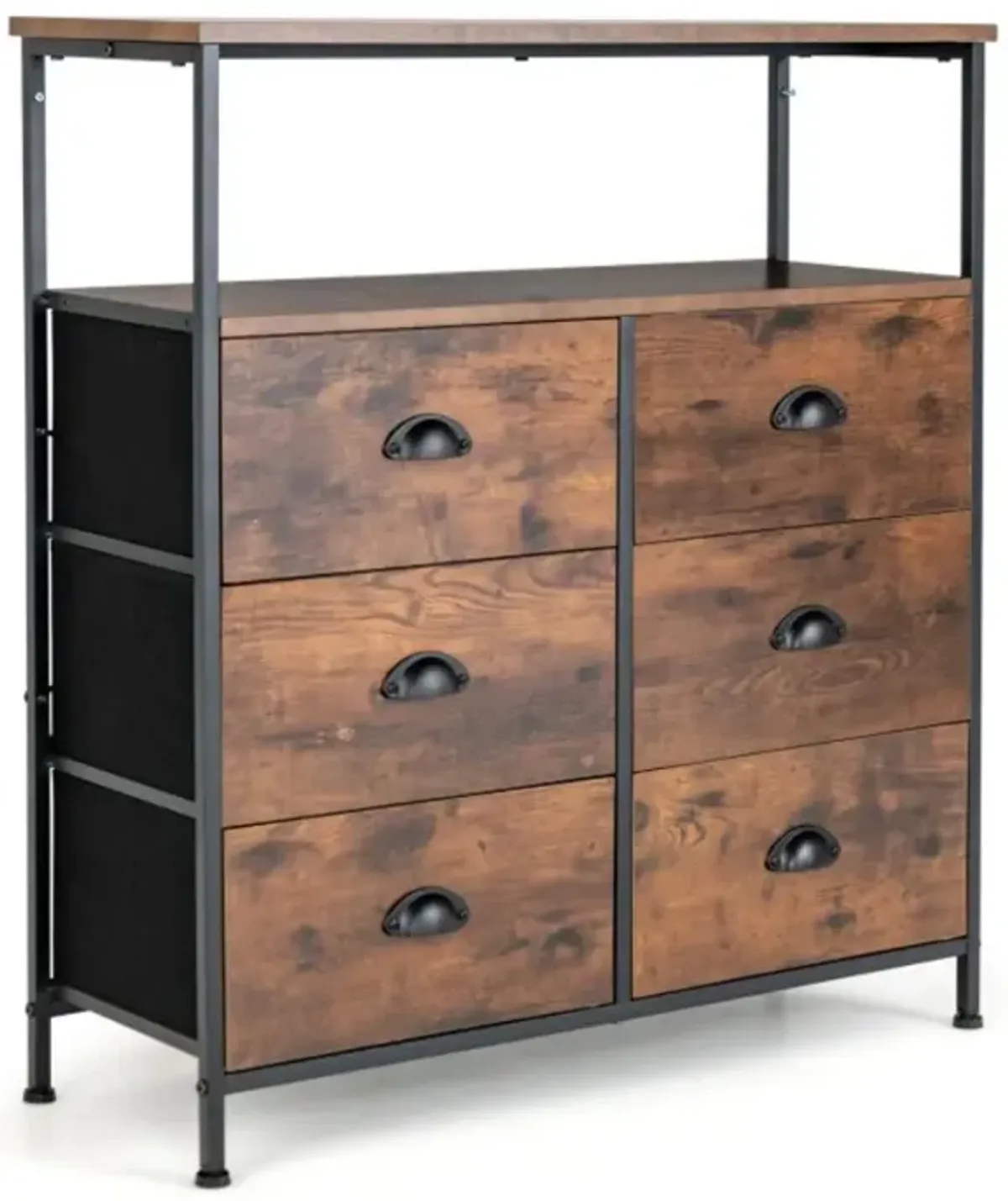 Hivvago 2-Tier Storage Chest with Wooden Top and 6 Fabric Drawers