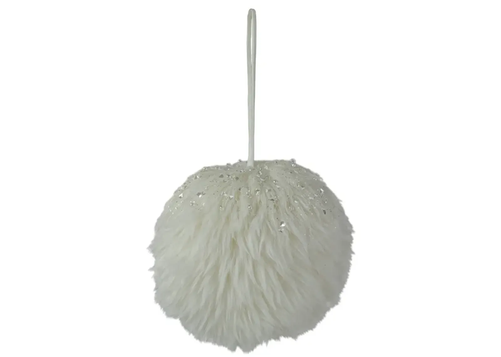 4-Inch White Faux Fur Hanging Christmas Ball Ornament