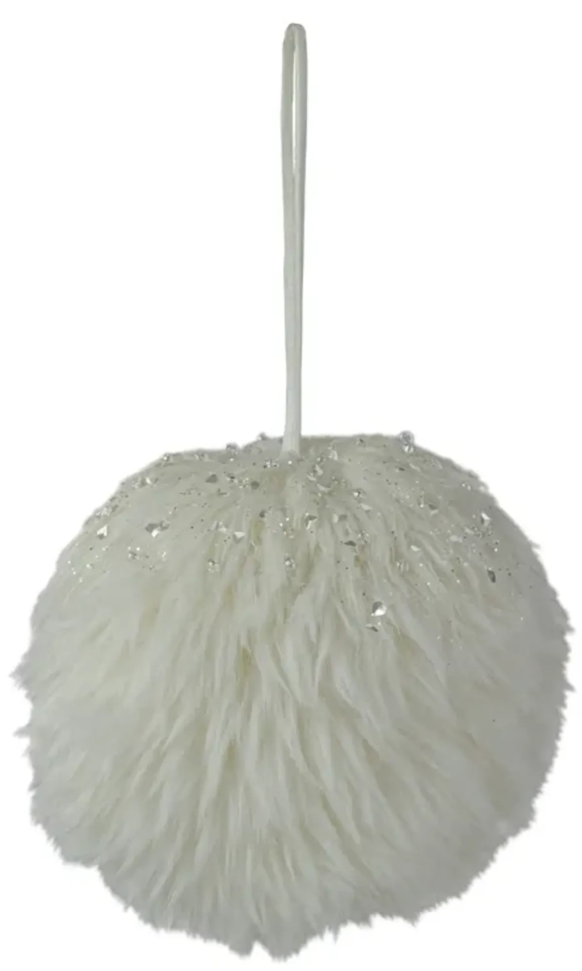 4-Inch White Faux Fur Hanging Christmas Ball Ornament