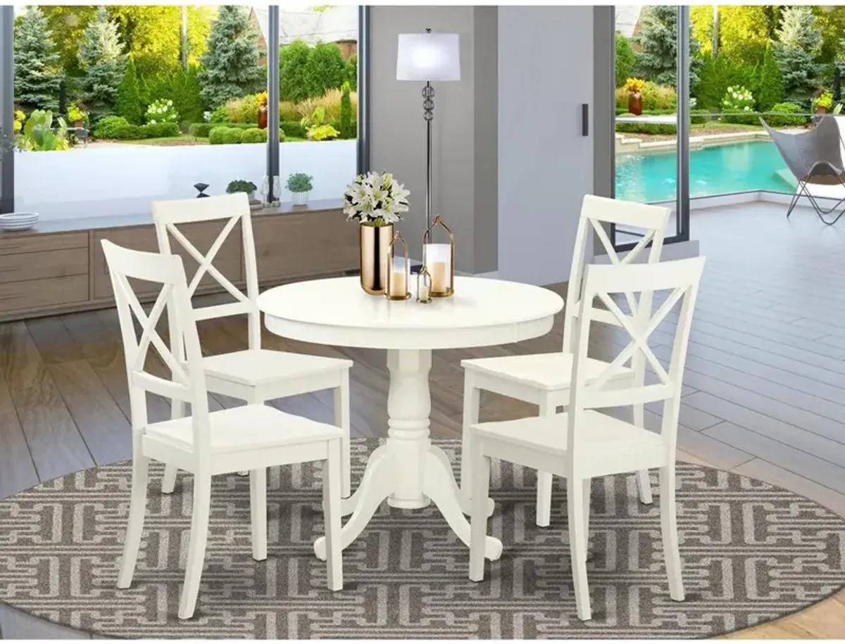 East West Furniture 5  Pc  set  with  a  Table  and  4  Wood  Dinette  Chairs  Having  Linen  White  .