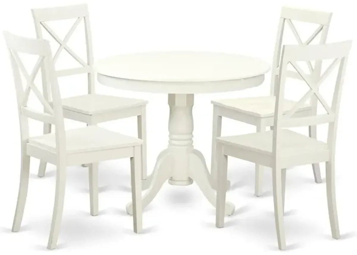 East West Furniture 5  Pc  set  with  a  Table  and  4  Wood  Dinette  Chairs  Having  Linen  White  .