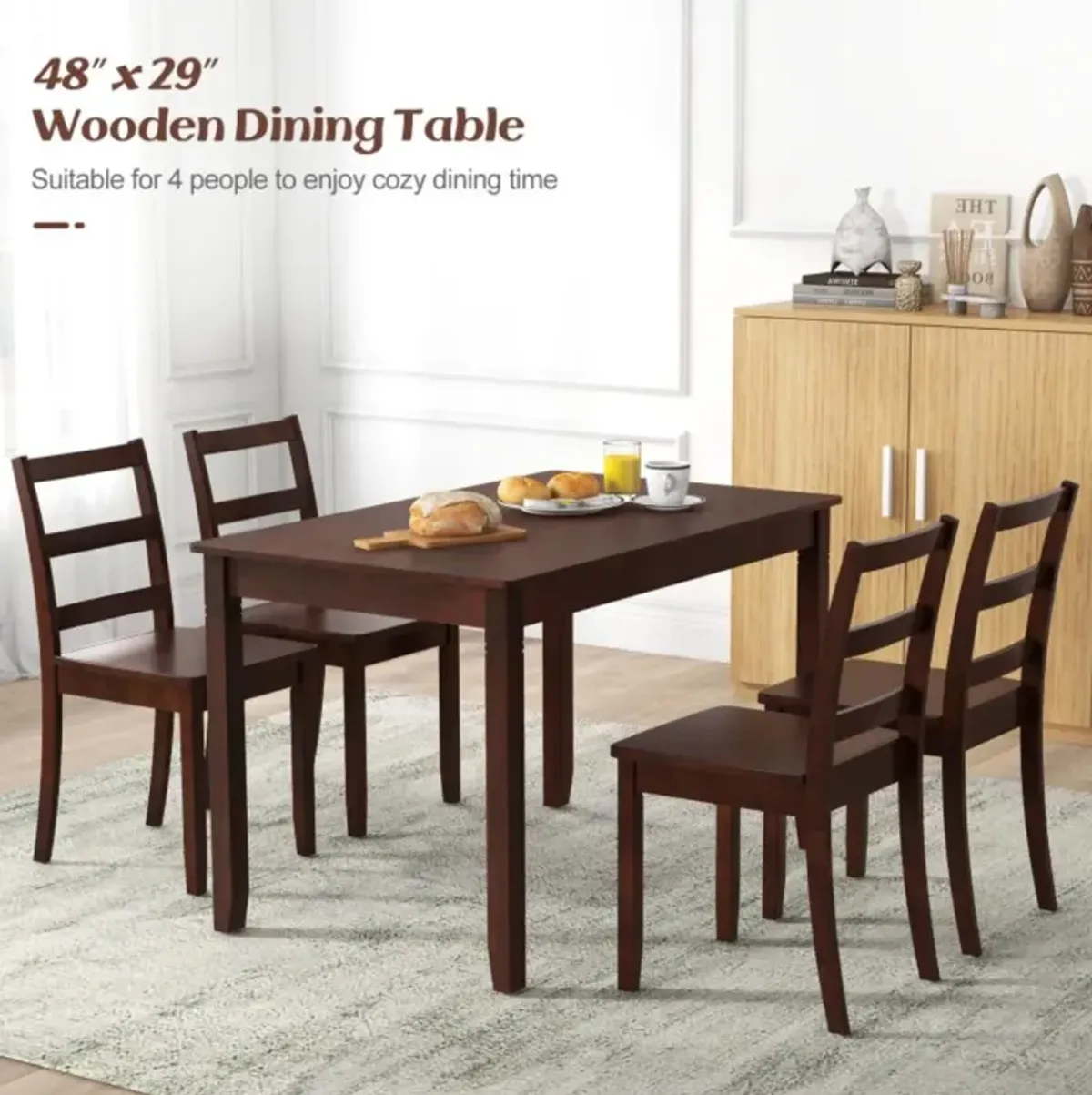 Hivvago 48-Inch Wooden Dining Table for 4 People Rectangular Kitchen Table with Rubber Wood Legs