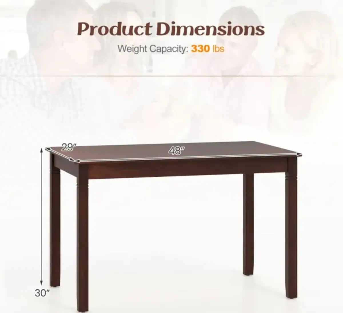 Hivvago 48-Inch Wooden Dining Table for 4 People Rectangular Kitchen Table with Rubber Wood Legs