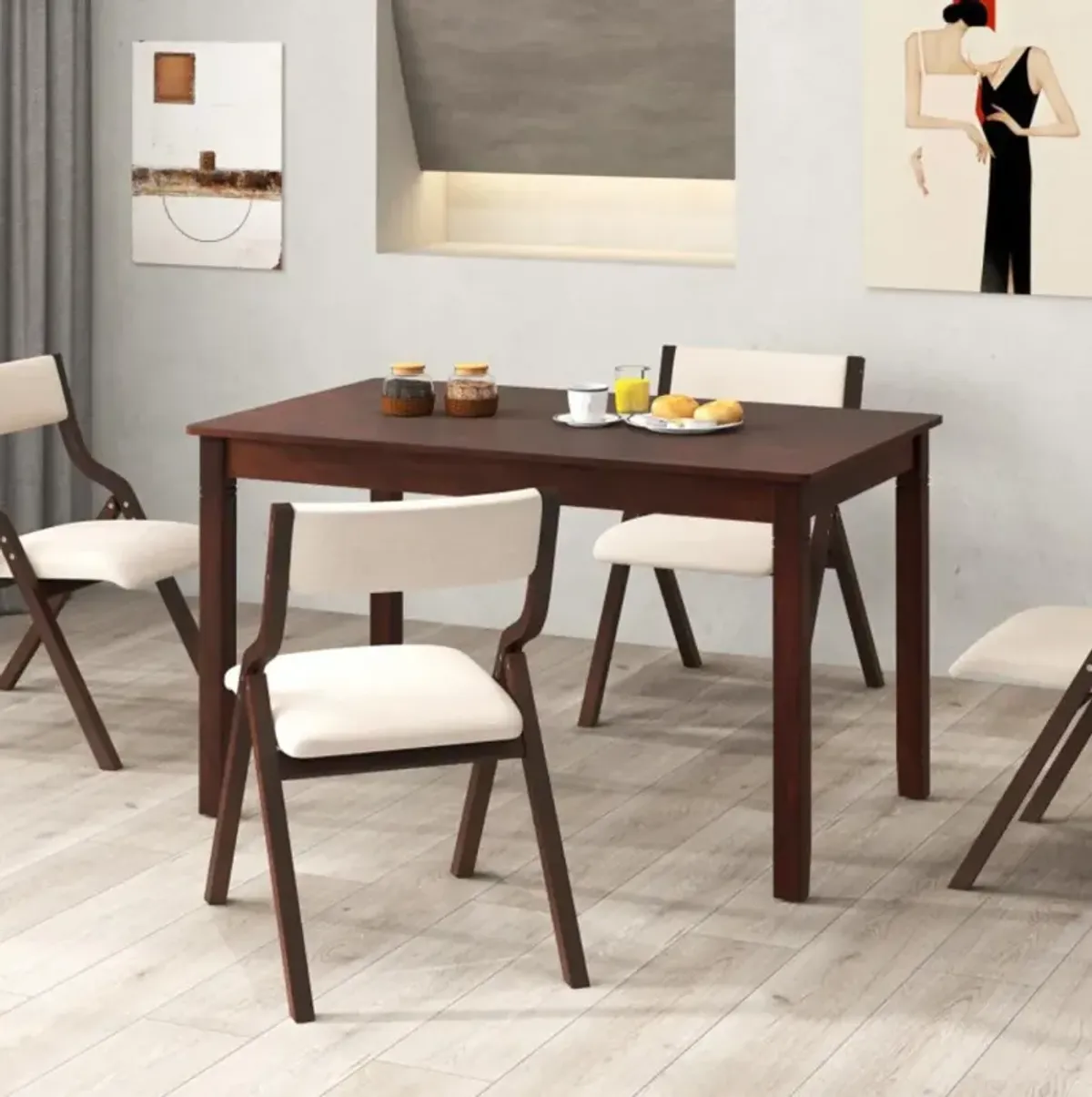 Hivvago 48-Inch Wooden Dining Table for 4 People Rectangular Kitchen Table with Rubber Wood Legs