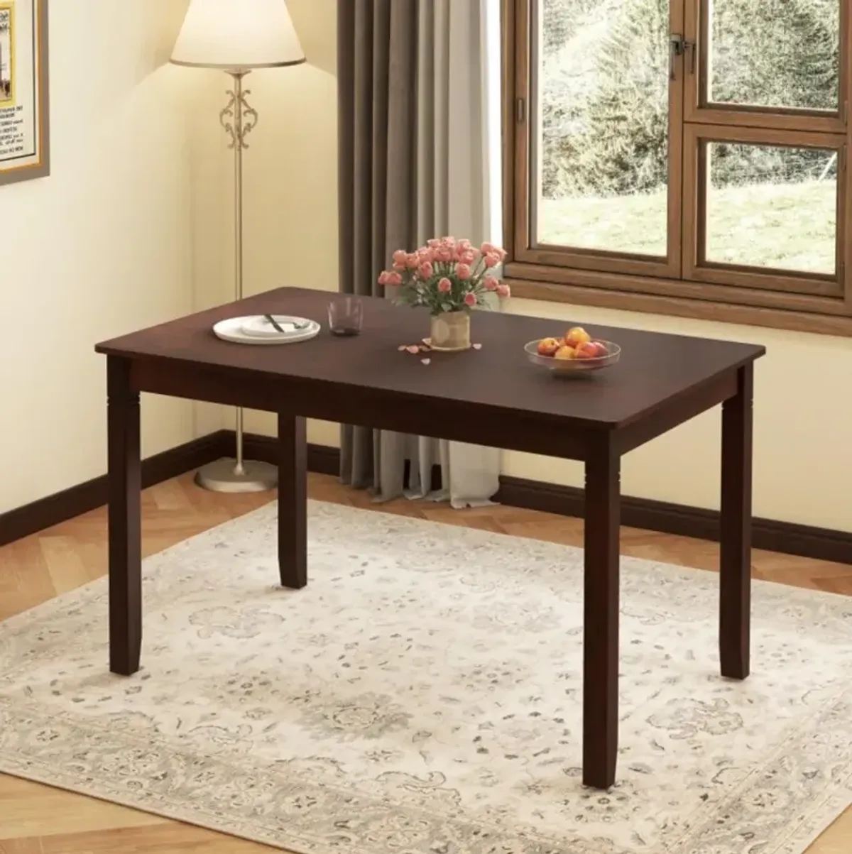 Hivvago 48-Inch Wooden Dining Table for 4 People Rectangular Kitchen Table with Rubber Wood Legs