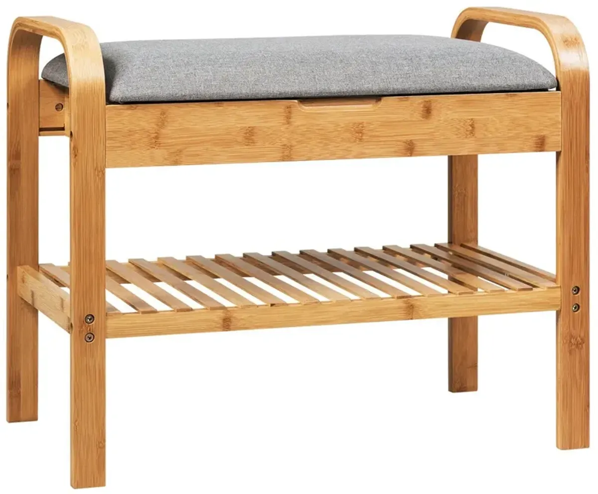 Shoe Rack Bench Bamboo with Storage Shelf-Natural