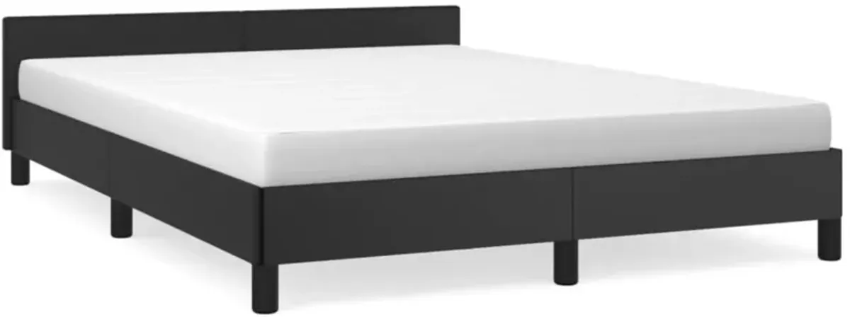 vidaXL Full-Size Bed Frame with Headboard, 53.9"x74.8", Faux Leather and Plywood Construction, Elegant Black