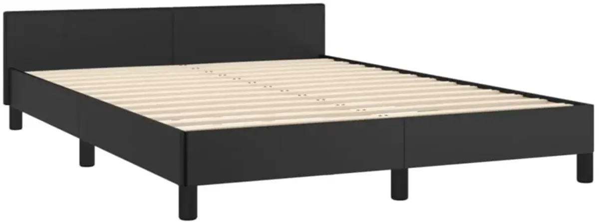 vidaXL Full-Size Bed Frame with Headboard, 53.9"x74.8", Faux Leather and Plywood Construction, Elegant Black