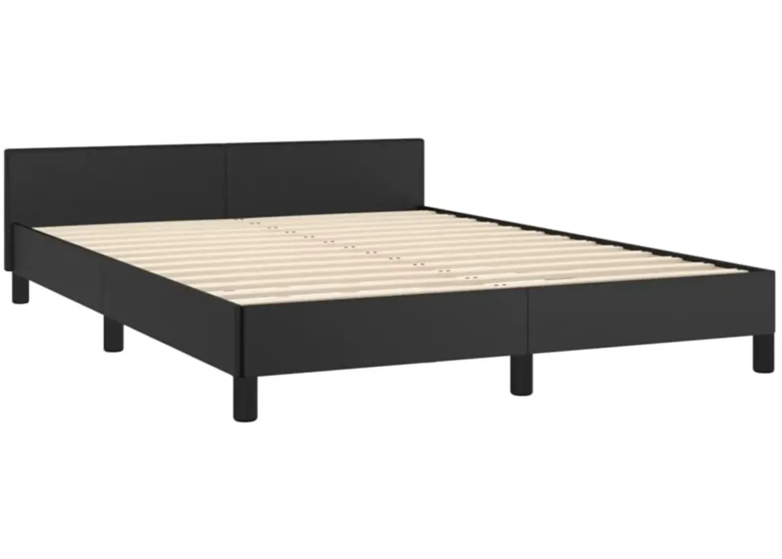 vidaXL Full-Size Bed Frame with Headboard, 53.9"x74.8", Faux Leather and Plywood Construction, Elegant Black