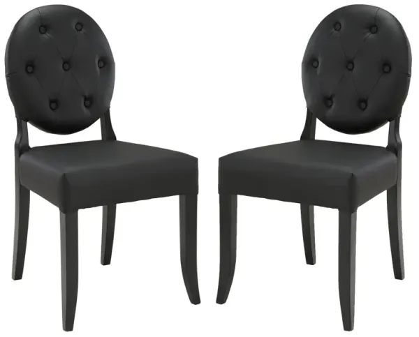 Modway Button Modern Tufted Faux Leather Upholstered Two Kitchen and Dining Room Chairs in Black