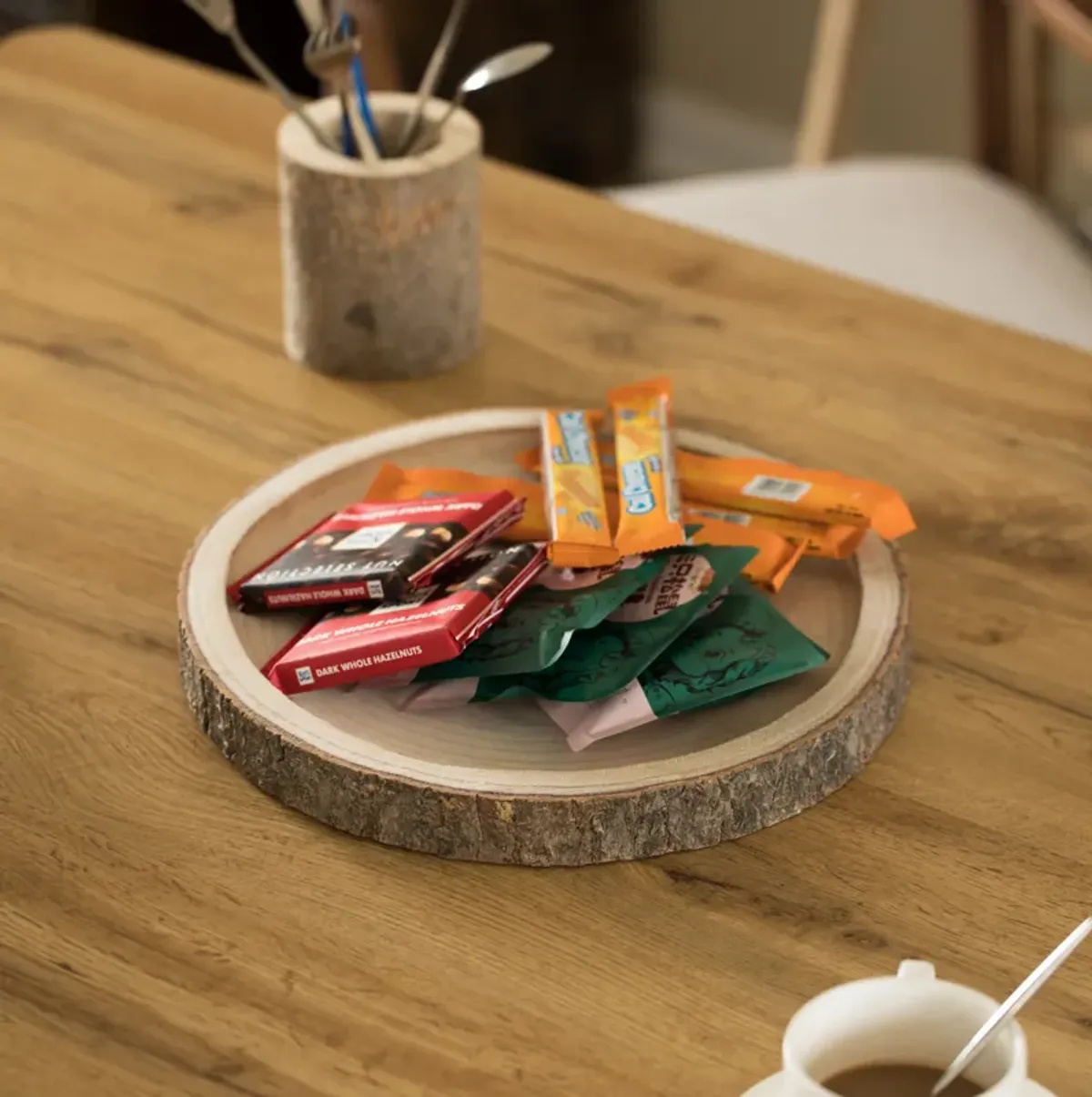 Natural Wooden Bark Round Slice 14 inch Tray, Rustic Table Charger Centerpiece