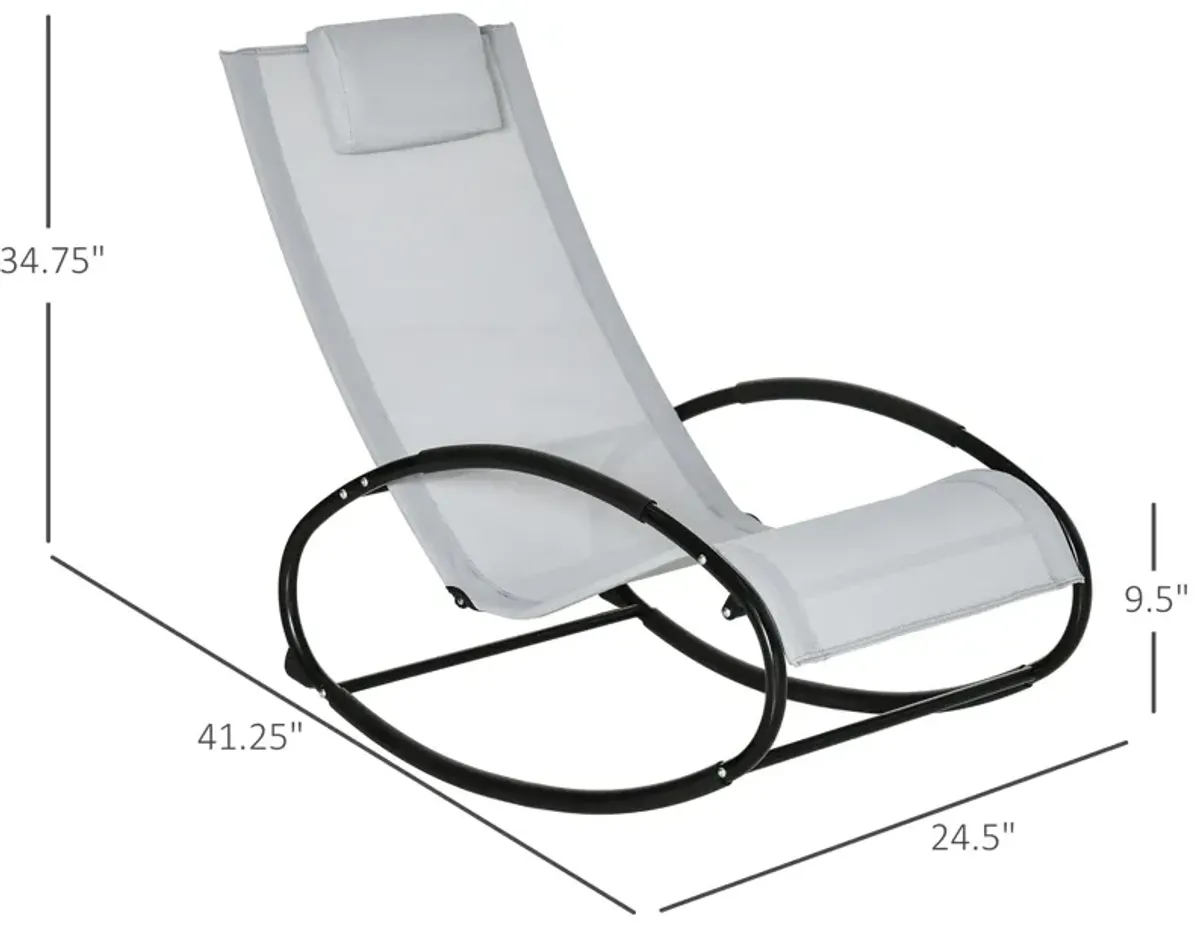 Grey Patio Comfort: Rocking Chaise Lounger with Headrest