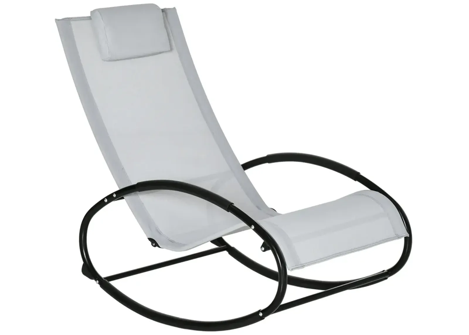 Grey Patio Comfort: Rocking Chaise Lounger with Headrest